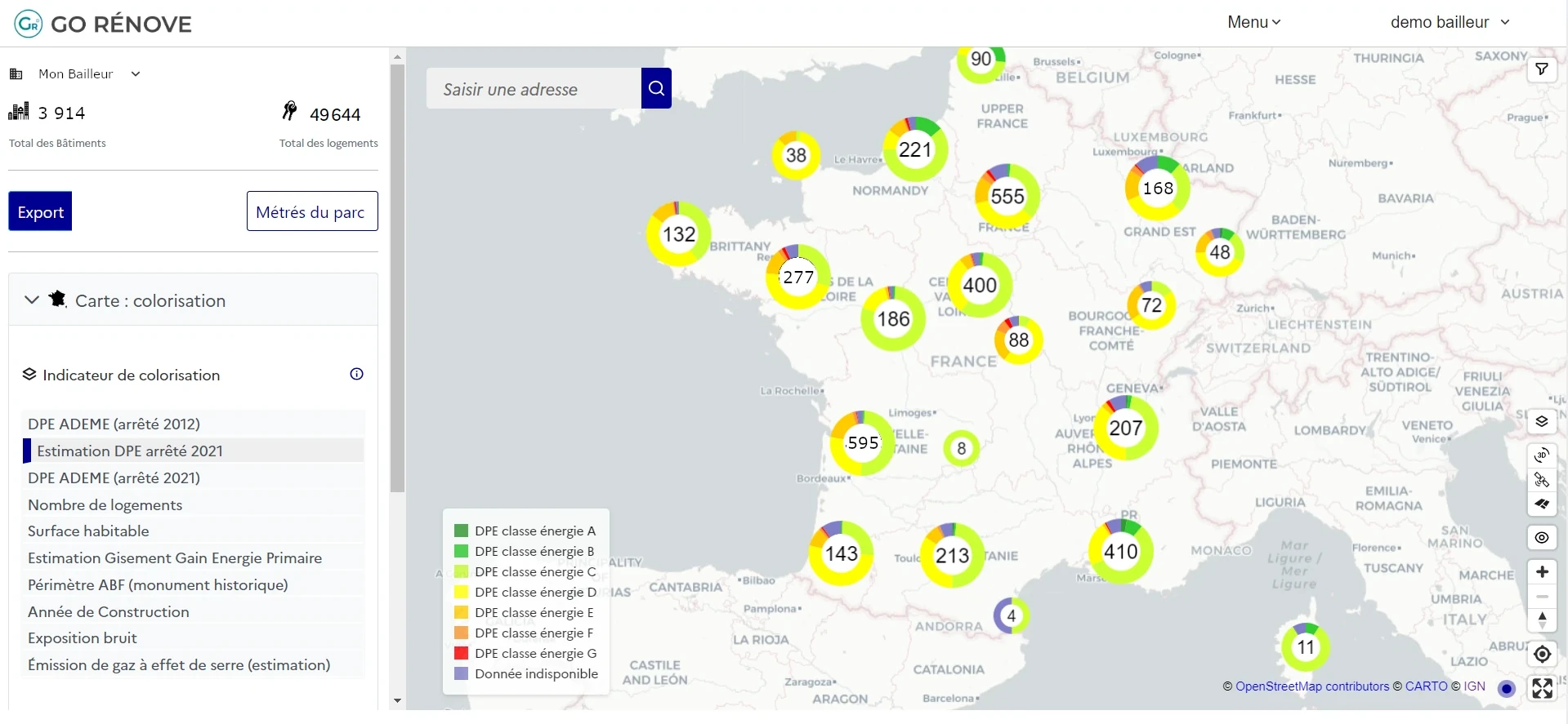 Vue cartographique de l'\application bailleur améliorée