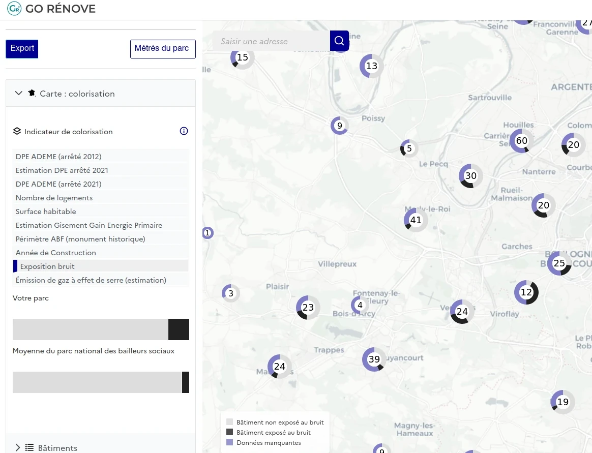 Indicateur cartographique de bruit (synthèse de parc)